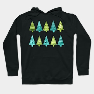 Watercolor Christmas trees pattern in blue and green Hoodie